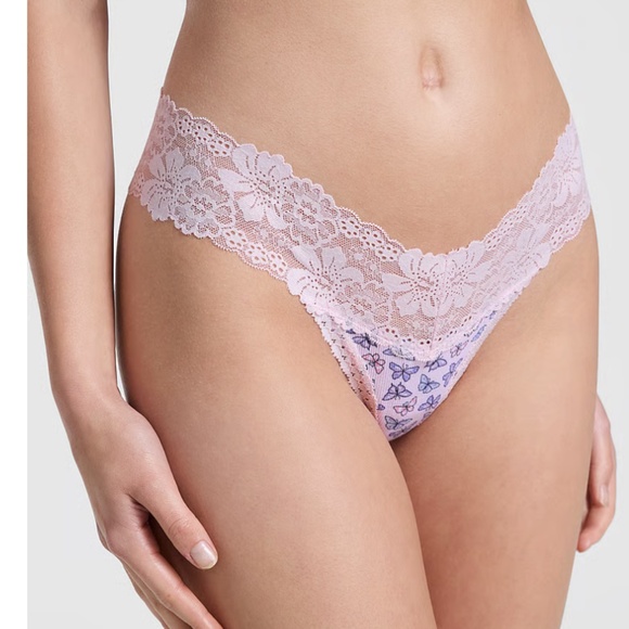 PINK Butterfly Lace-Trim Thong - Picture 1 of 3